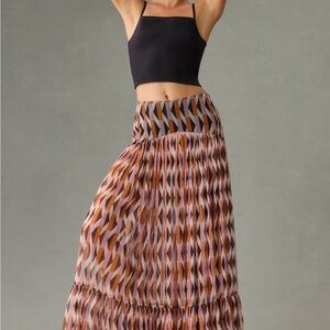 Elegant Geometric Maxi Skirt - Orange and Black